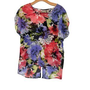 Chicos 1 Womens top size medium semi Sheer Blouse floral Short Sleeve